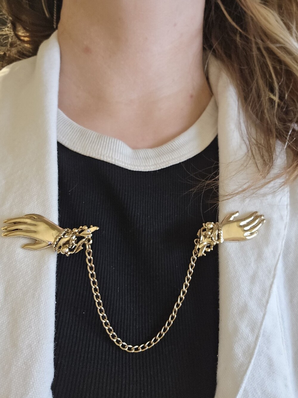 Vintage Gold-Tone Sweater Guard Clips Helping Hands Grandma Style Cutesy